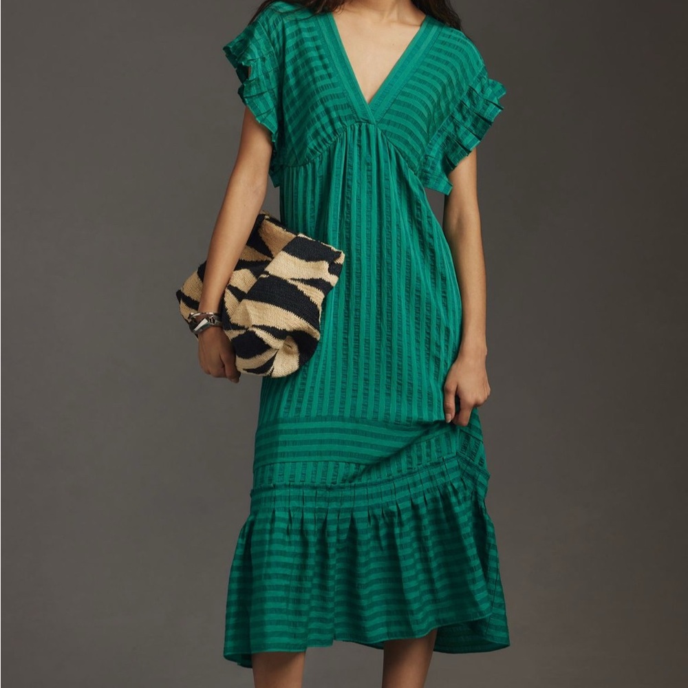 Anthropologie Teal Striped Midi Dress